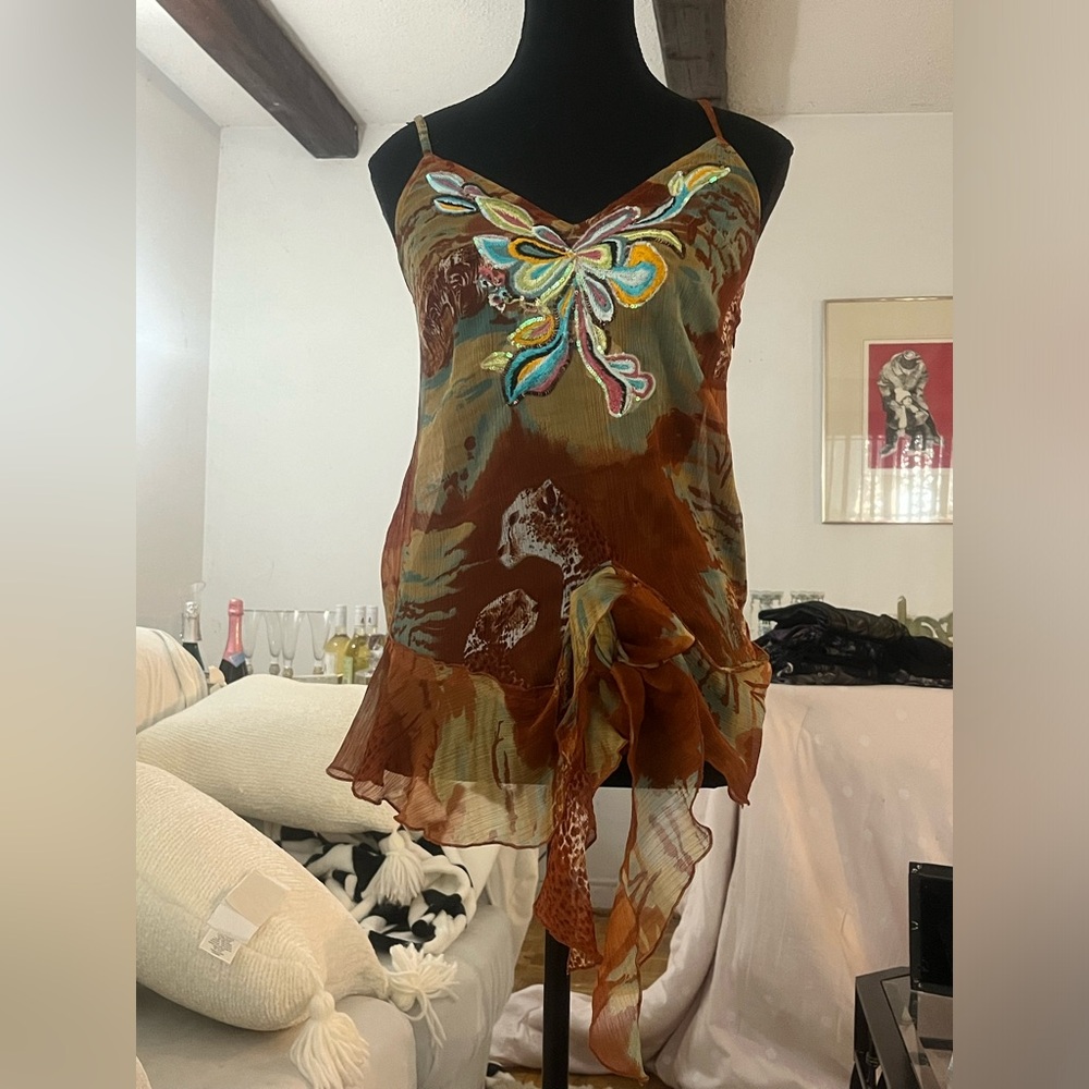 Sharagano embellished sheer cami
